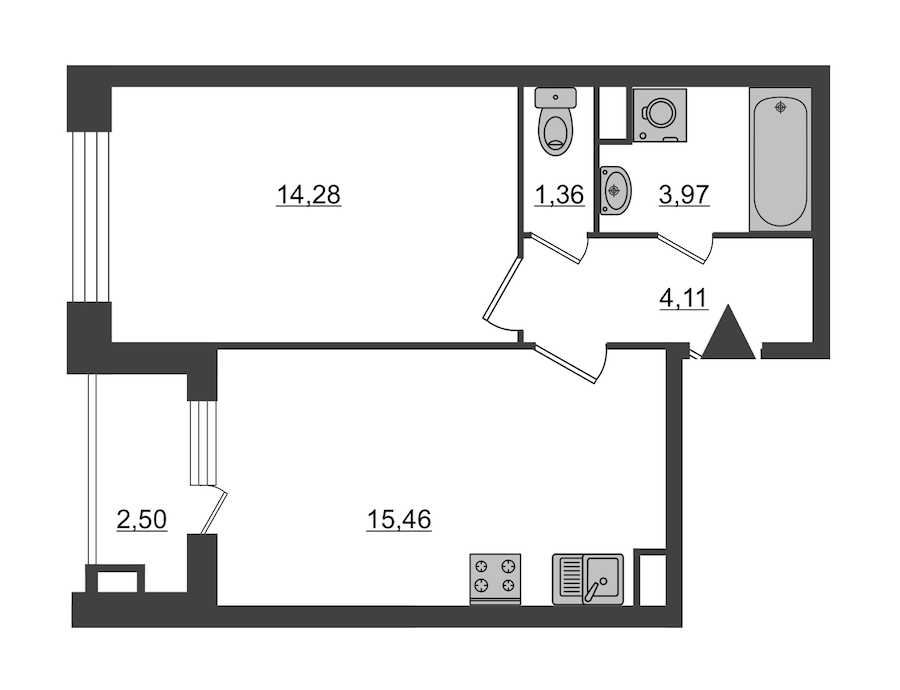 Однокомнатная квартира в : площадь 40.43 м2 , этаж: 2 – купить в Санкт-Петербурге